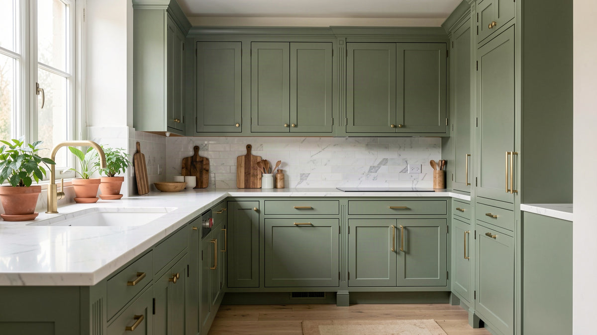 Refinished sage green kitchen