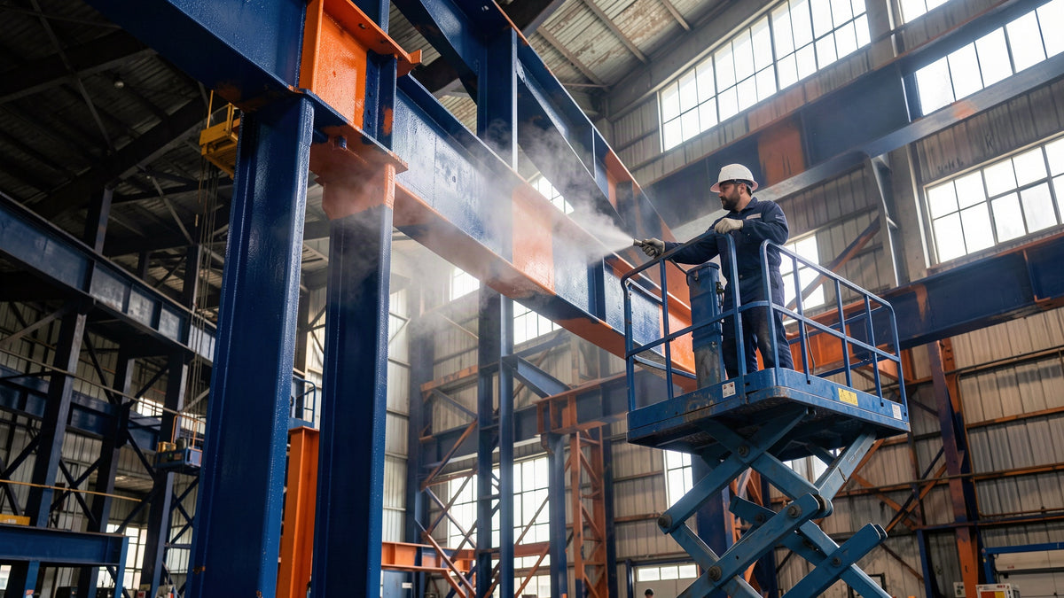 Industrial painter coating structural steel